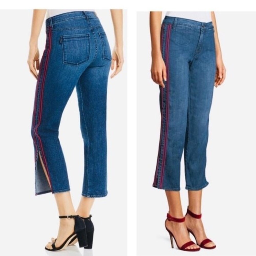 Parker Smith Stella Side-Stripe Cropped Straight-Leg High Waisted Jeans 25